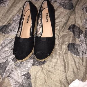 Soda Black Wedge open toe shoe